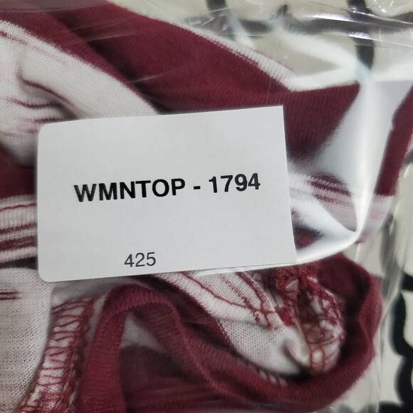 Como Vintage Perfect Tee Size 1x Plus Burgundy/White Stripe LS Shirt - Picture 9 of 9